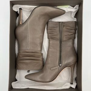 Halston Heritage “Heather” Leather Ankle Boots Taupe 8.5 Pointed Toe Stiletto